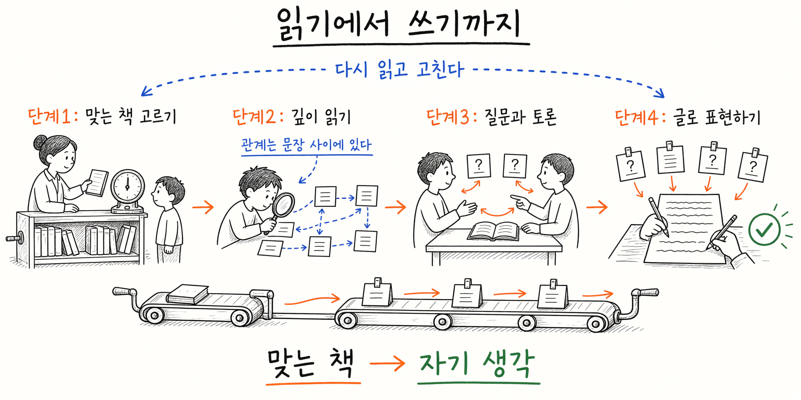 맞는 책을 고르고 깊이 읽고 토론한 뒤 글로 완성하는 리드마스터 4단계 수업법
